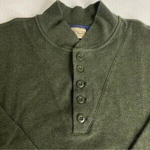 L.L. Bean Henley Sweater Shirt Green 100% Cotton
